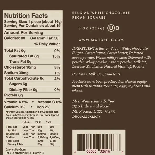8 oz Belgian White Chocolate Pecan Toffee
