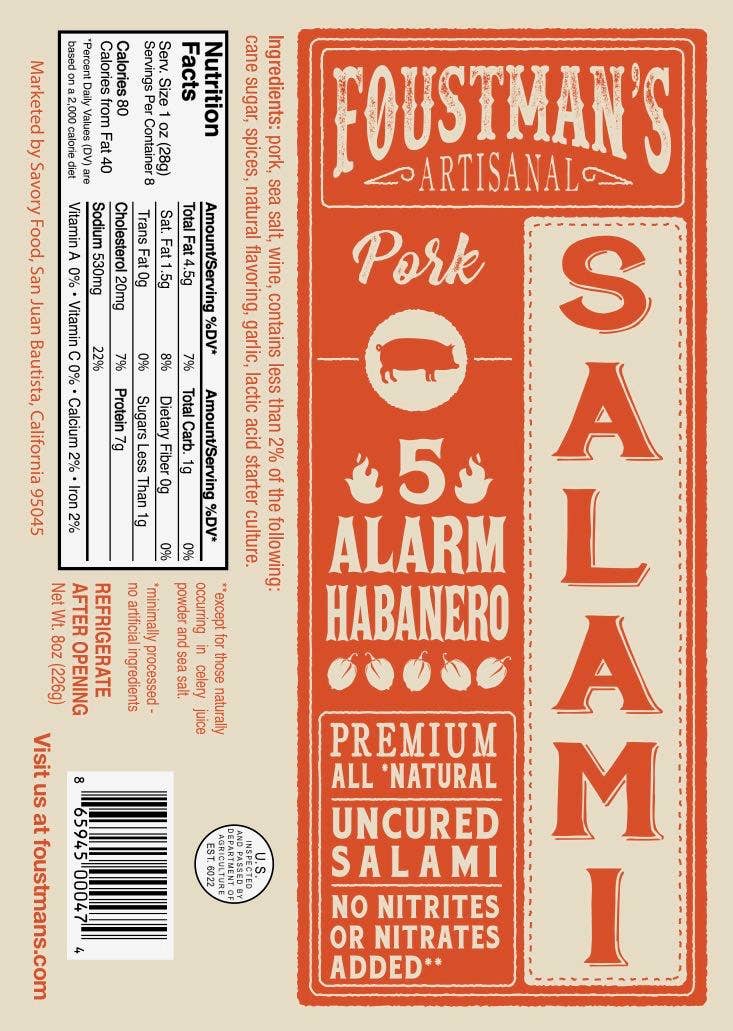 Pork Habanero | Foustman's All-Natural Uncured Salami - 8oz