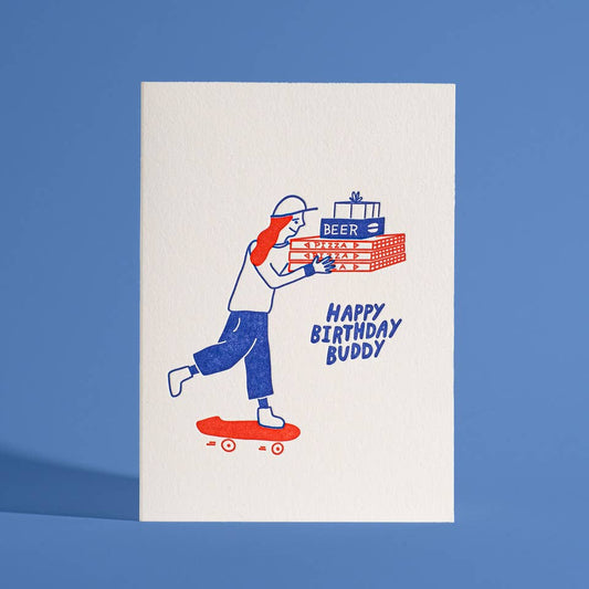 Happy Birthday Buddy Letterpress Greeting Card