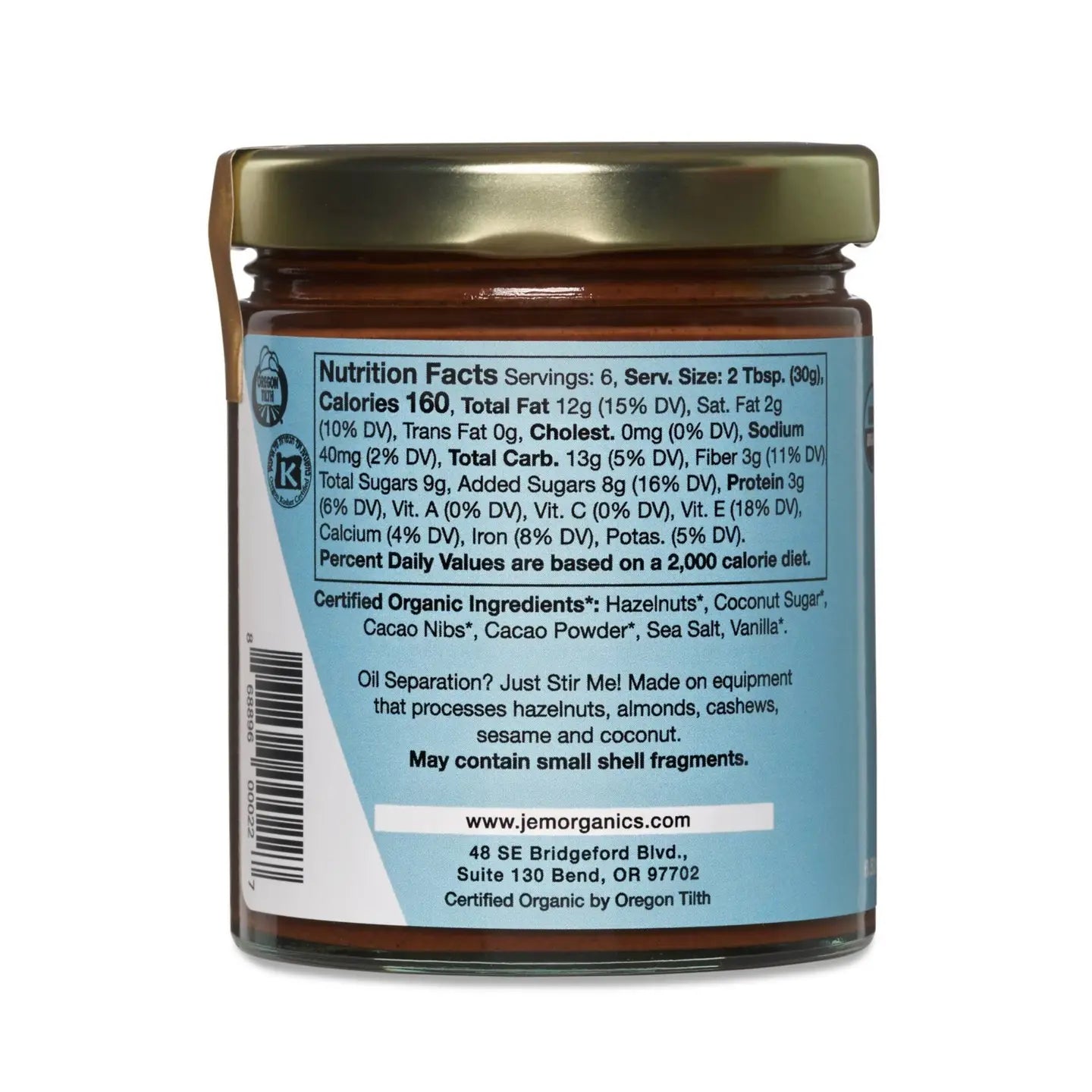 6.52 oz JEM Organics New Chocolate Hazelnut Butter