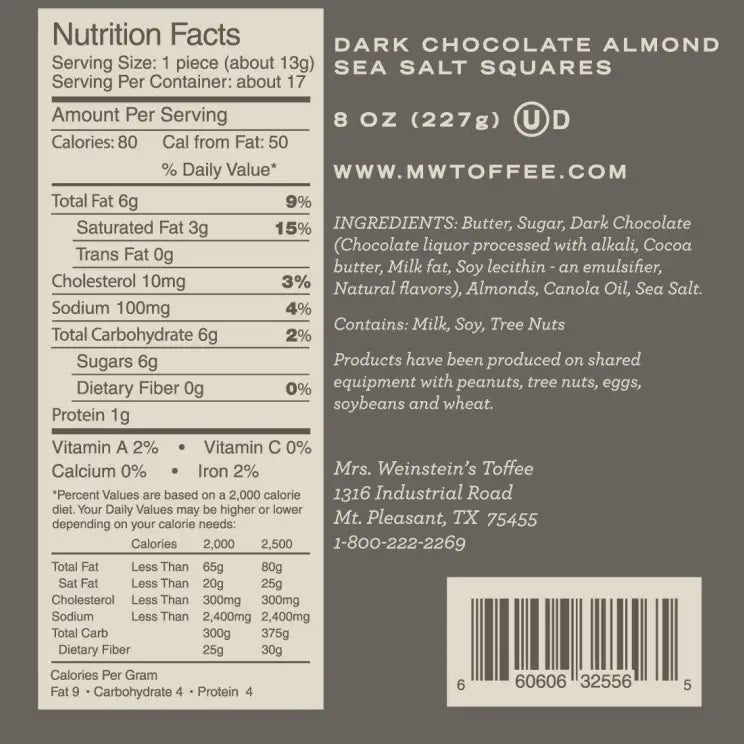 8oz Dark Chocolate Almond Sea Salt Toffee