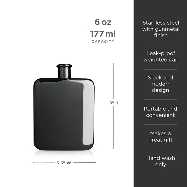 Warren™ Polished Black Gunmetal-Pated Flask