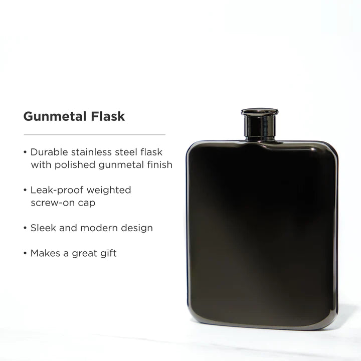 Warren™ Polished Black Gunmetal-Pated Flask