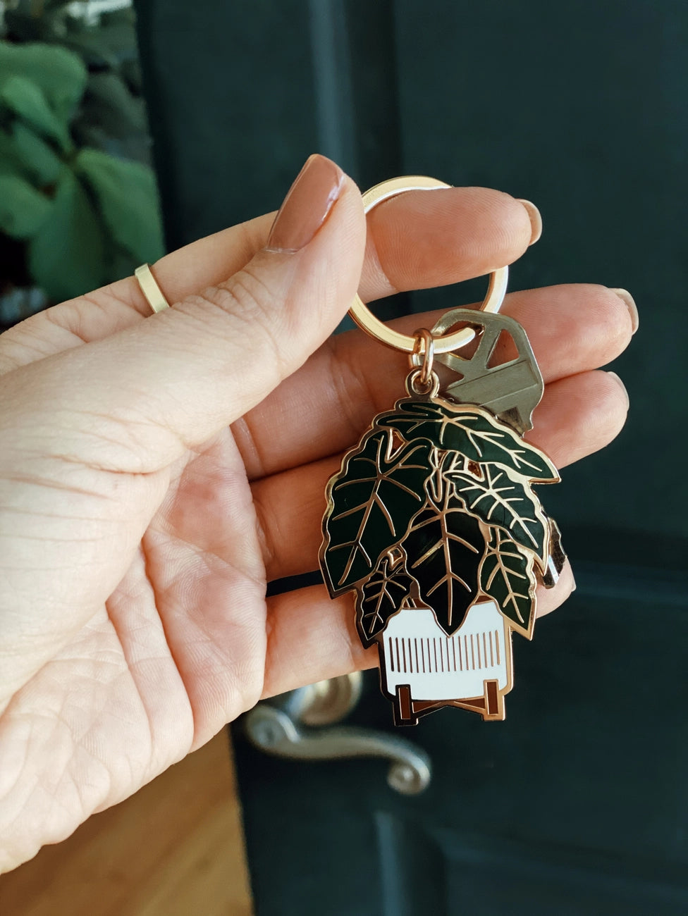 Alocasia Frydek Plant Keychain