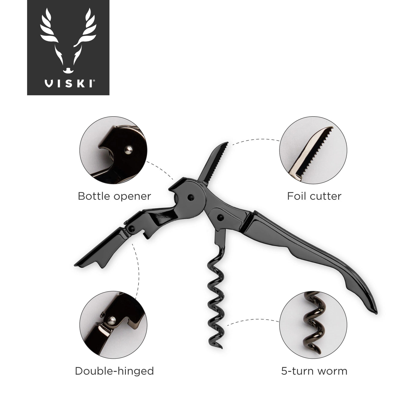 Warren™ Black Gunmetal-Plated Double-Hinged Corkscrew