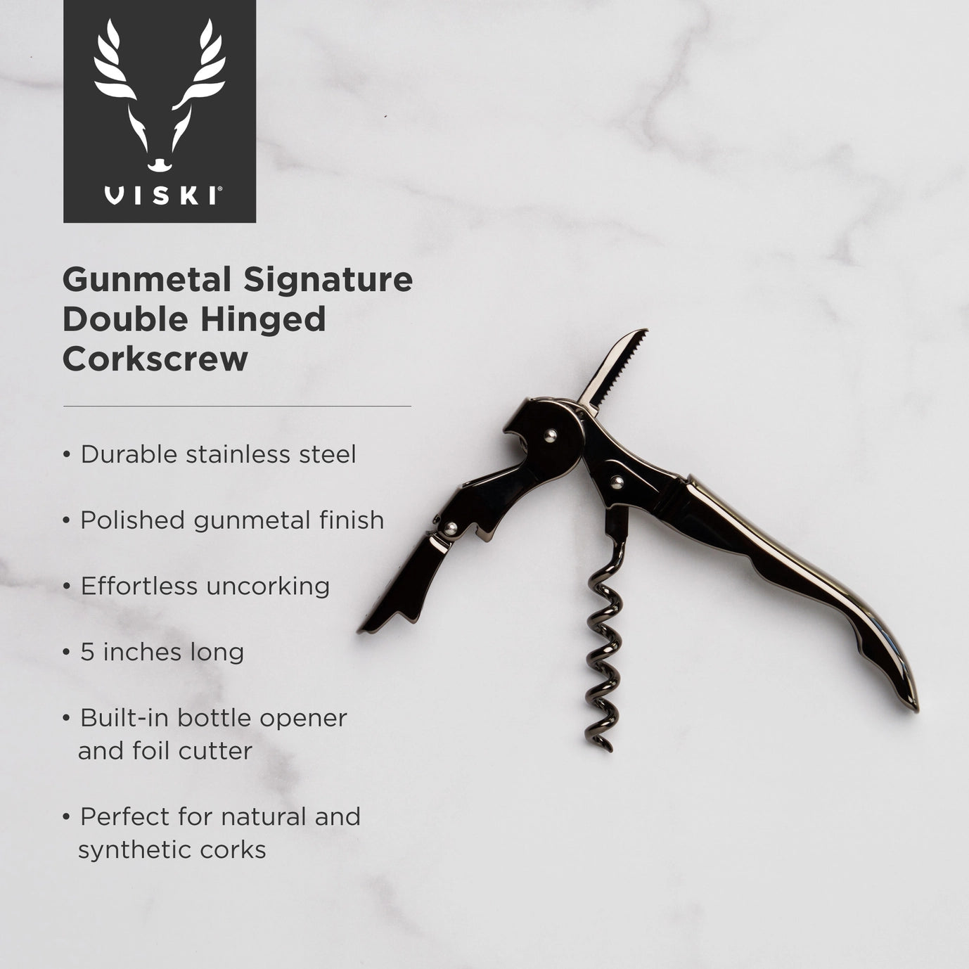 Warren™ Black Gunmetal-Plated Double-Hinged Corkscrew